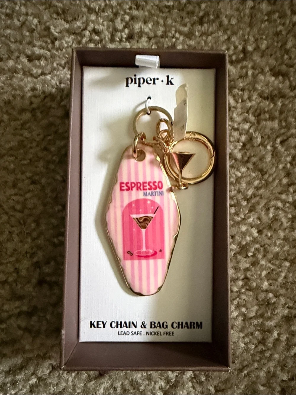 Piper Pink Espresso Martini Key Chain with Gold Hardware